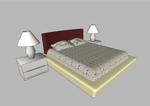 某现代简约有床头柜床组合SU(草图大师)模型