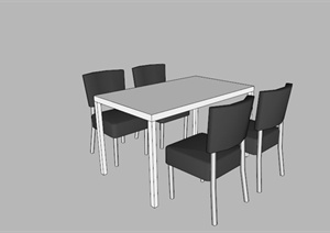 某现代四人黑白餐桌SU(草图大师)模型