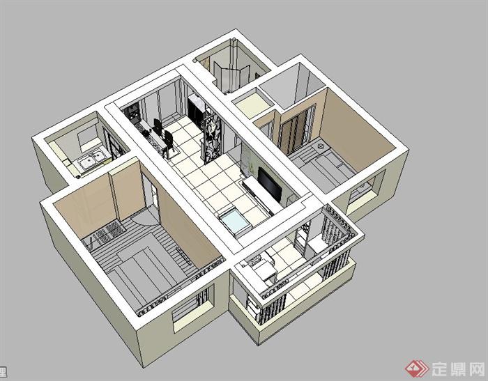 现代风格住宅室内装修设计su模型(1)