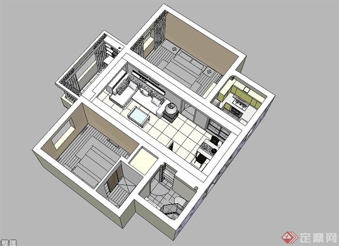 现代风格住宅室内装修设计su模型(3)