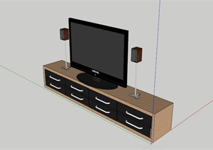 某现代木质电视柜组合SU(草图大师)模型