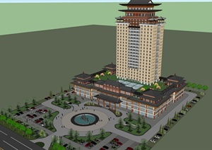 汉唐风酒店设计SU(草图大师)模型