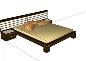 某现代深色木材床组合SU(草图大师)模型