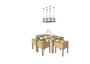 某现代餐厅六人桌、吊灯设计SU(草图大师)模型