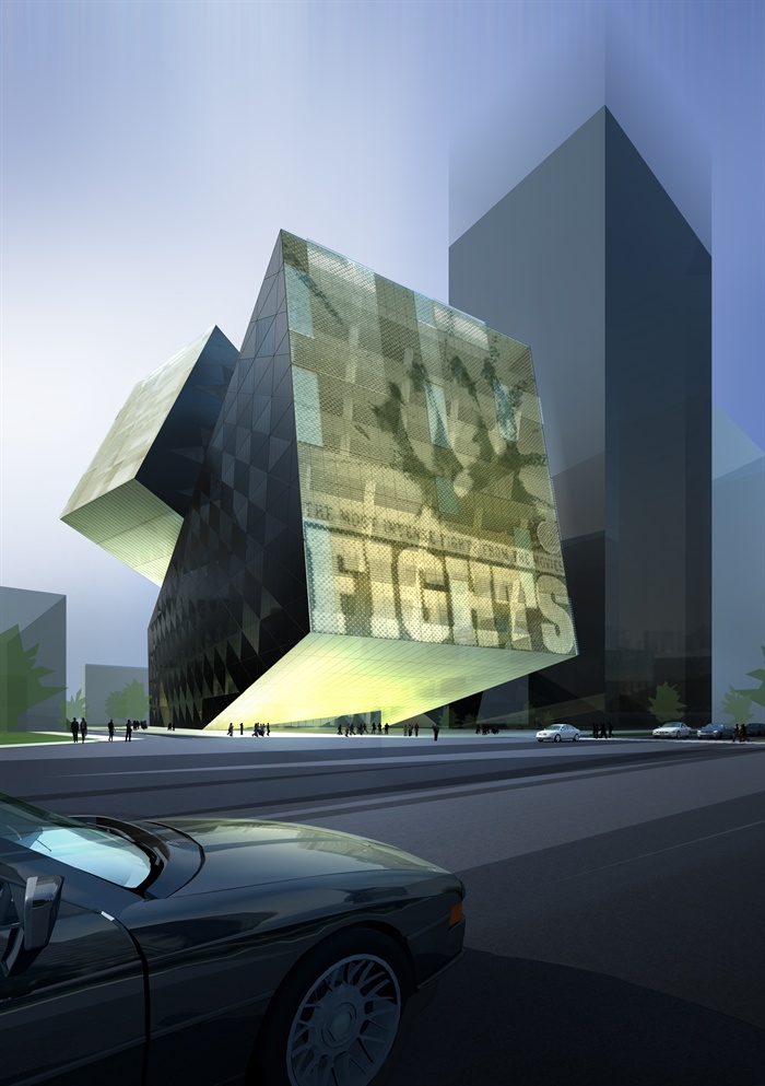 现代风格办公楼建筑设计3d模型含psd效果图