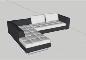 某现代黑白布艺L型沙发SU(草图大师)模型