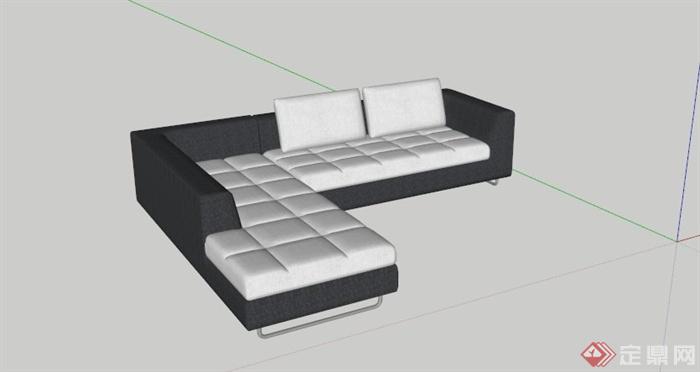 某现代黑白布艺L型沙发SU模型(1)