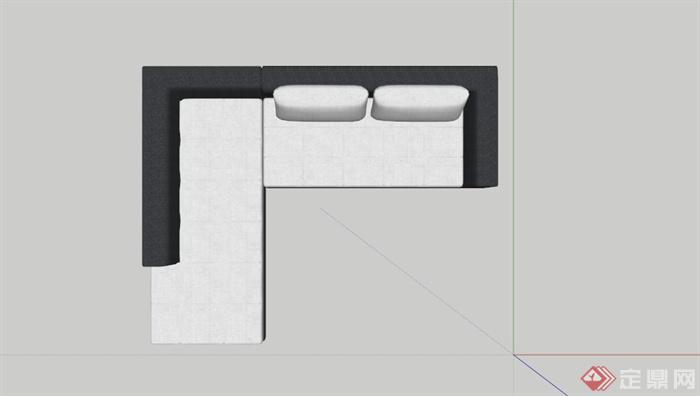 某现代黑白布艺L型沙发SU模型(2)