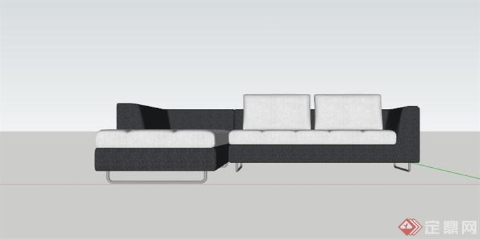 某现代黑白布艺L型沙发SU模型(3)