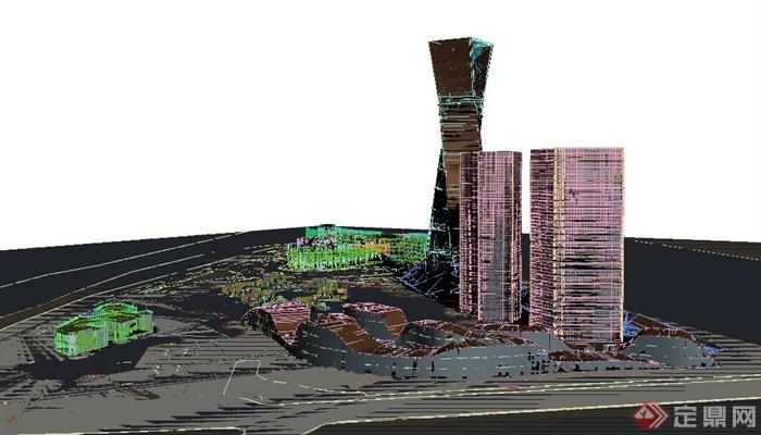 现代某高层办公酒店群体建筑3DMAX模型+PSD效果图(6)