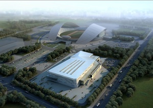 现代某多层体育馆建筑设计3DMAX模型+PSD效果图