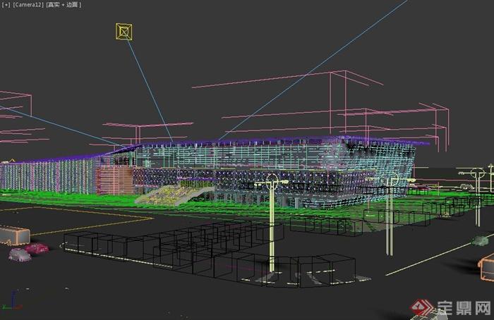 现代某多层体育馆建筑设计3DMAX模型+PSD效果图(3)