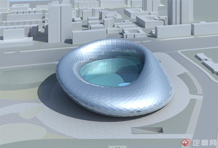 现代某多层艺术馆建筑设计3DMAX模型+PSD效果图(3)