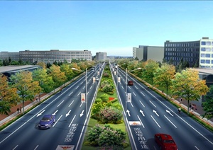 城市道路绿化PSD分层效果图