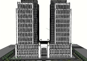 综合酒店办公大楼建筑设计SU(草图大师)模型