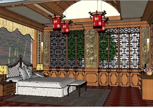 别墅酒店客房室内装修设计SU(草图大师)模型