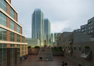 现代办公楼建筑大楼3D模型+效果图