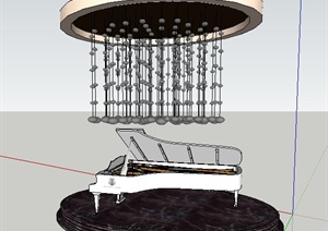 室内水晶吊坠钢琴设计SU(草图大师)模型