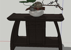 室内木质边柜与花瓶插画设计SU(草图大师)模型