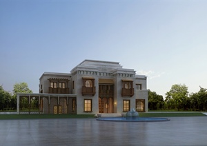 欧式风格别墅建筑设计3D模型+效果图