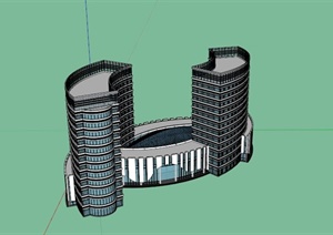 现代弧形酒店组合建筑SU(草图大师)模型