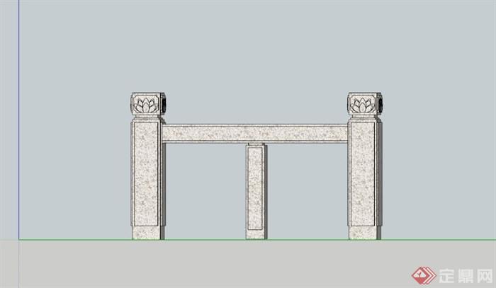 某古典中式莲花装饰栏杆围栏SU模型(3)