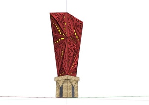 某现代中式红色镂空雕塑小品SU(草图大师)模型