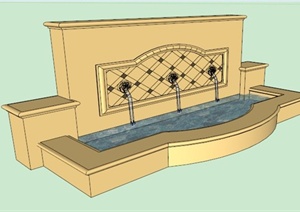 某欧式喷水水池景观SU(草图大师)模型