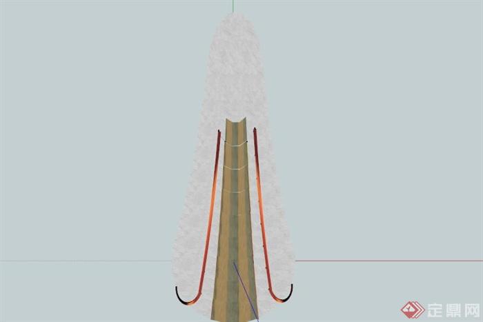 某现代中式石材木扶手楼梯SU模型(2)