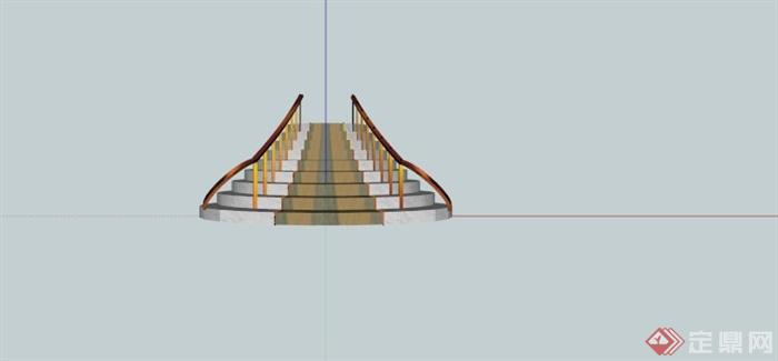 某现代中式石材木扶手楼梯SU模型(3)