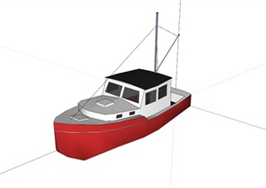 现代红色豪华游艇SU(草图大师)模型