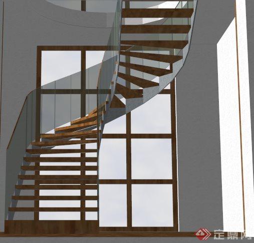 现代玻璃围栏楼梯设计SU模型(3)