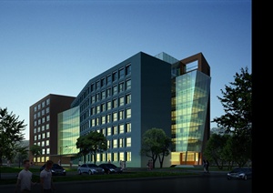 现代某多层独栋办公楼建筑设计3DMAX模型+PSD效果图