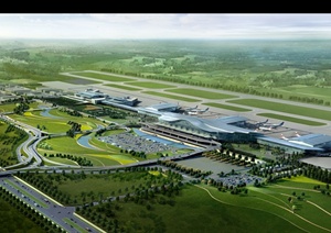 现代某飞机场建筑设计3DMAX模型+PSD效果图