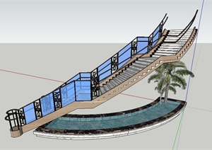 现代某酒店大堂楼梯水池设计SU(草图大师)模型