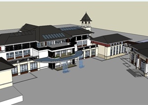 东南亚风格多层商业会所建筑设计SU(草图大师)模型