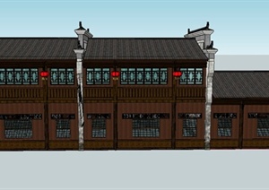 古典中式两层双面店铺建筑设计SU(草图大师)模型