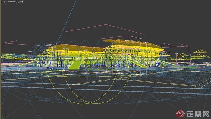 某现代体育馆建筑设计3d模型、psd效果图(3)