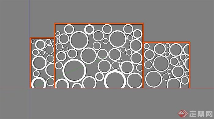 现代圆形镂空景墙设计SU模型(3)