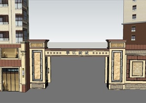 某住宅小区入口门廊设计SU(草图大师)模型