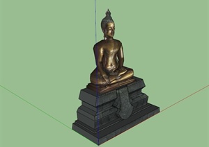 某东南亚铜质佛像雕塑SU(草图大师)模型