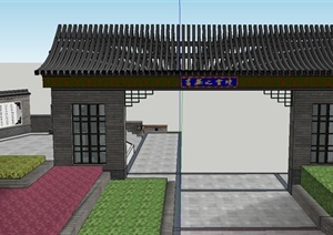 中式入口小景设计SU(草图大师)模型