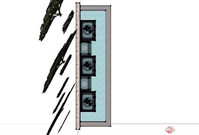 某现代跌水水池景观SU模型(2)