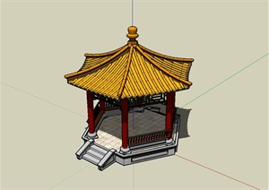 某景区古典中式六角亭设计SU(草图大师)模型