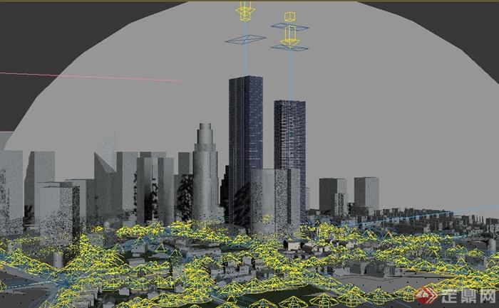 综合楼商城鸟瞰建筑设计3DMAX模型(3)