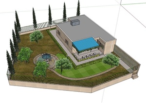 某现代别墅庭院小花园设计SU(草图大师)模型