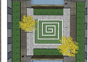 某单层四合院住宅庭院景观设计SU(草图大师)模型
