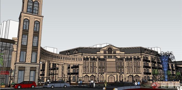 欧式某商业街综合建筑设计SU模型(6)