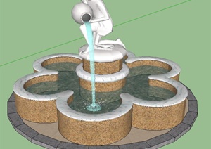人物雕塑圆形水池设计SU(草图大师)模型