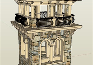 欧式两层塔楼设计SU(草图大师)模型